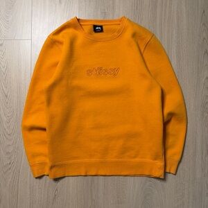 Stussy Embroidered Logo Long Sleeve Crewneck Sweatshirt Mens Small Orange Y2K